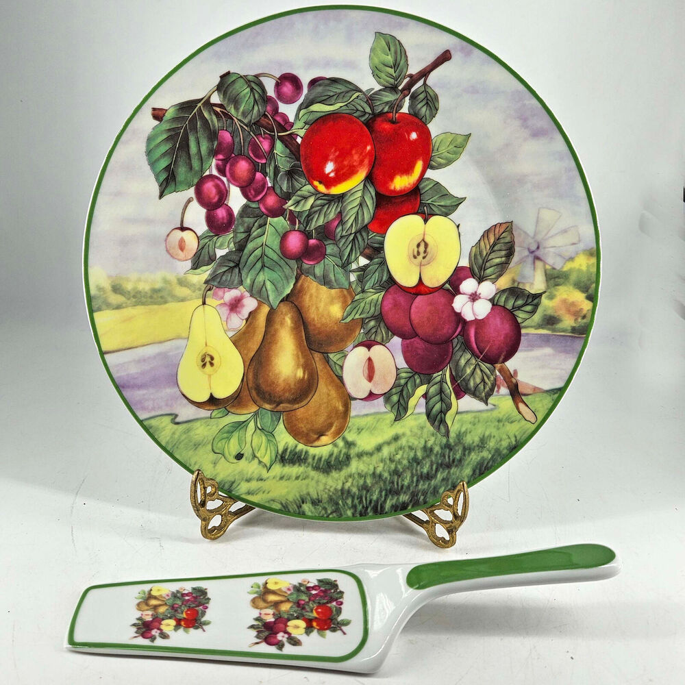 I Godinger Garden Orchard porcelain cake platter w server New